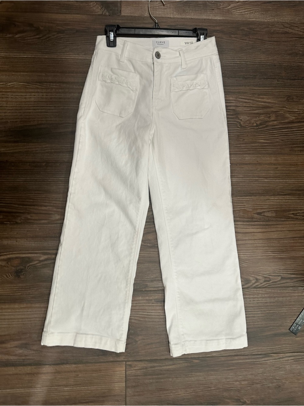 Curve Appeal White High Rose Wide-Leg Jeans with Braided Pocket Detail - Picture 13 of 16